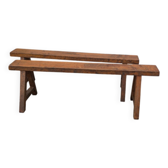 Paire de bancs en chêne massif