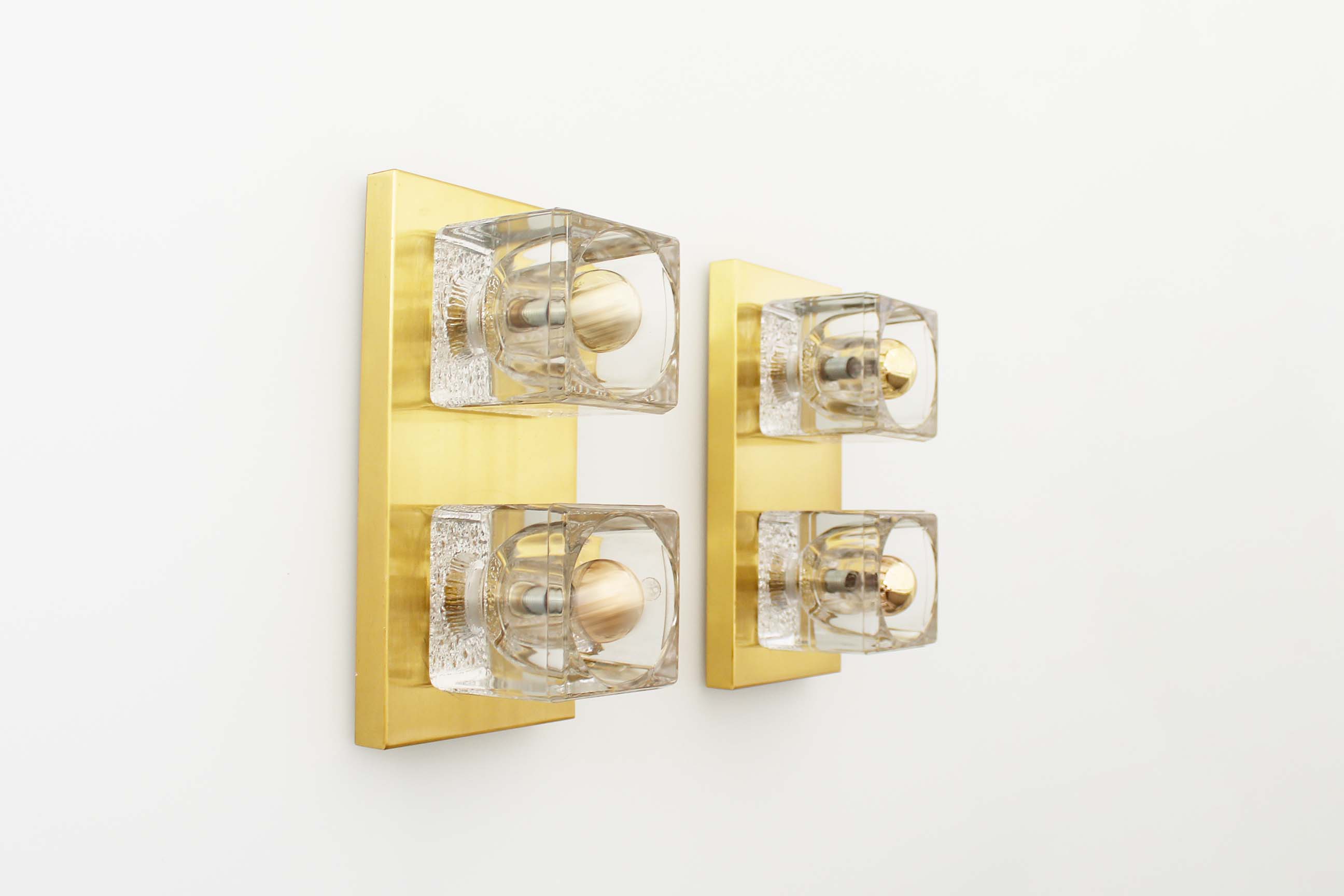 Set of two brass and murano glass ‘ice cube’ sconces by peill & putzler