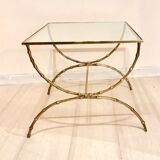 Table basse bronze et verre, années 60