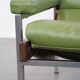 Green Cowhide Leather and Wooden Vintage Armchair