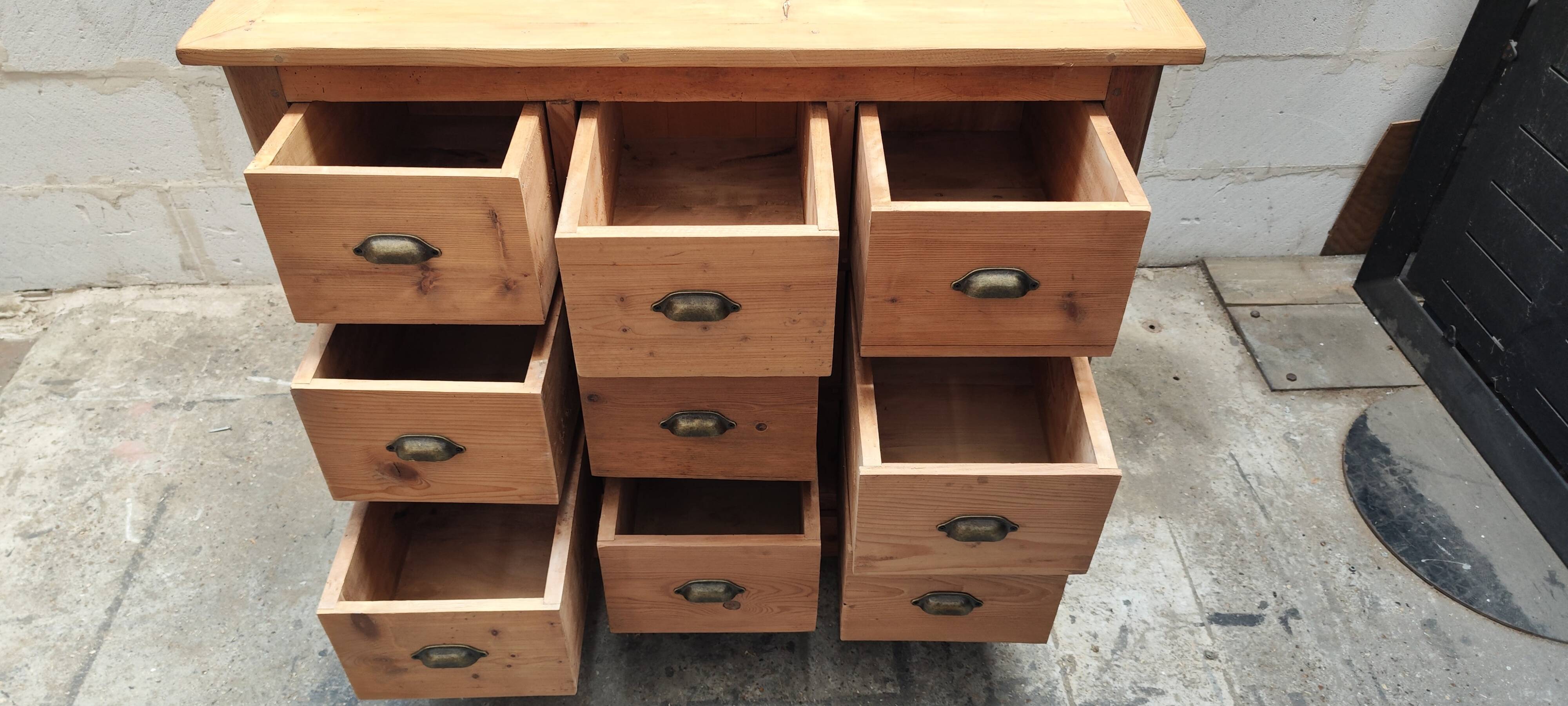 Commercial furniture with nine solid pine and oak drawers