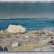 Original watercolor by Tony Minartz, bathers on a rocky beach in the Mediterranean