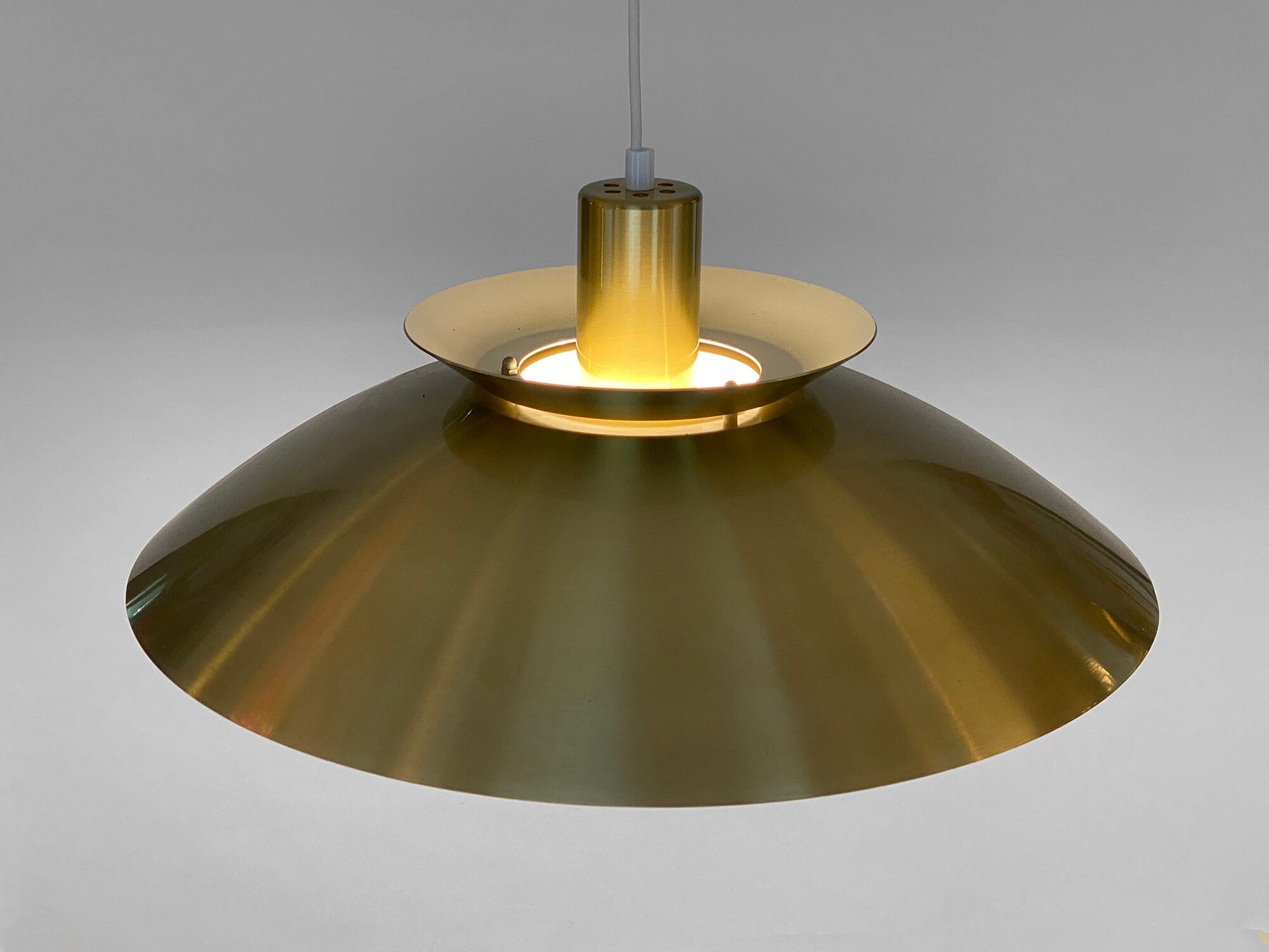 Brushed aluminum pendant light with golden finish, Denmark 1970s