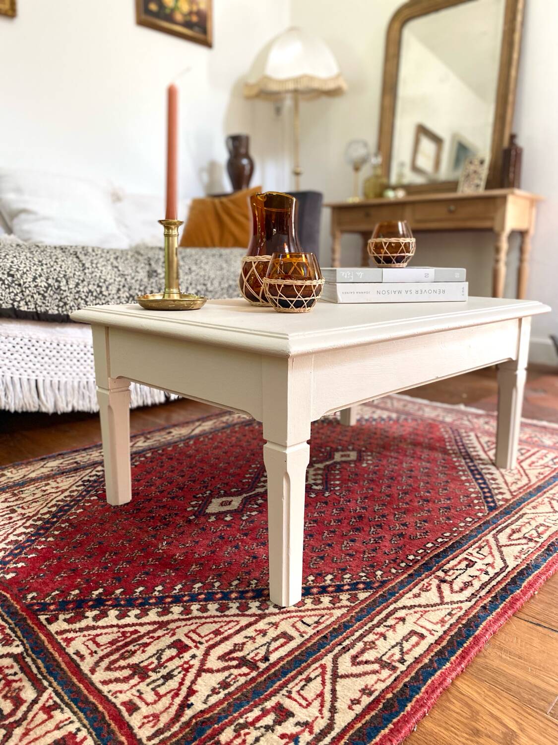 Coffee table in ecru antique wood