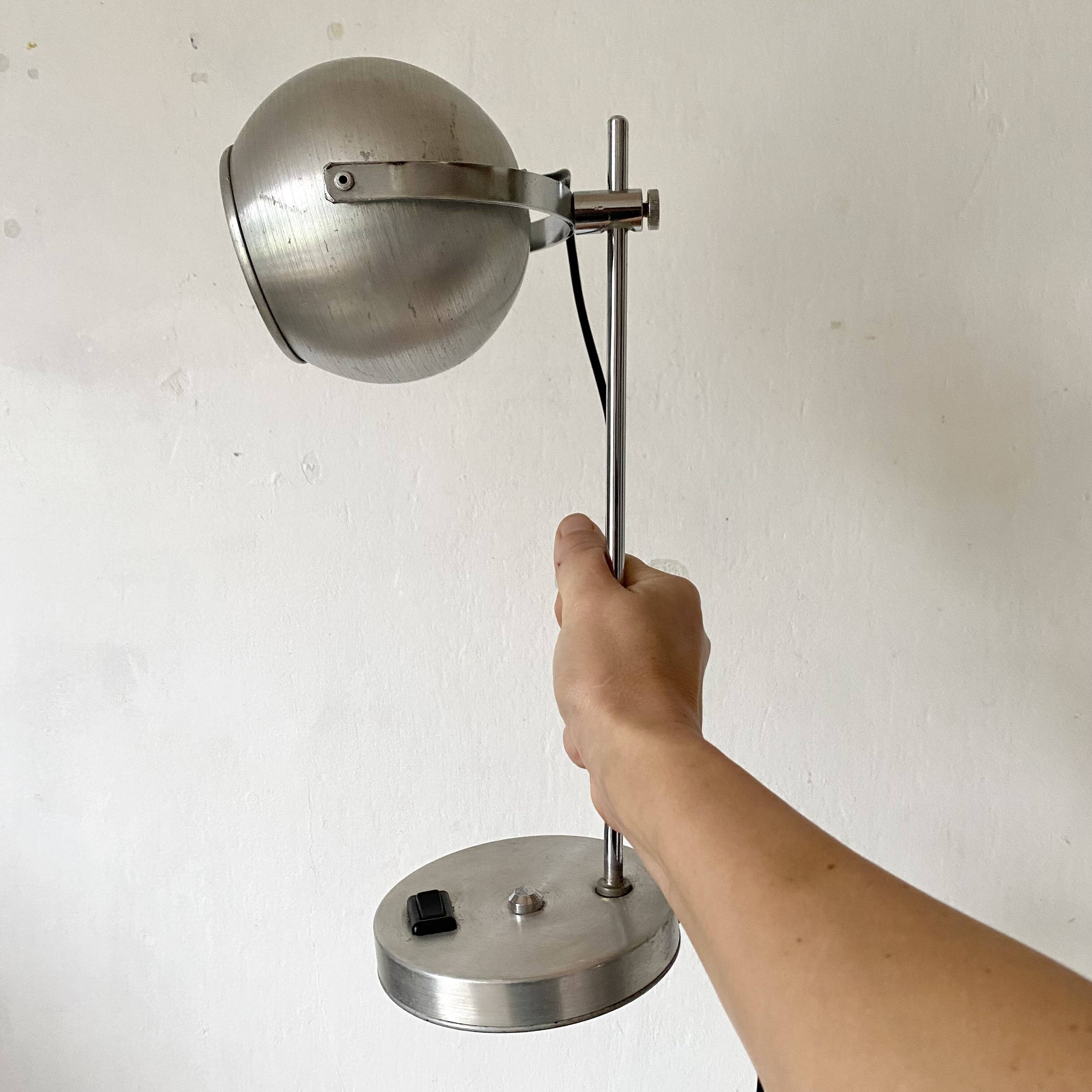 Eye ball lamp space age brushed metal 70s