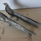 Pair of silver metal pheasants