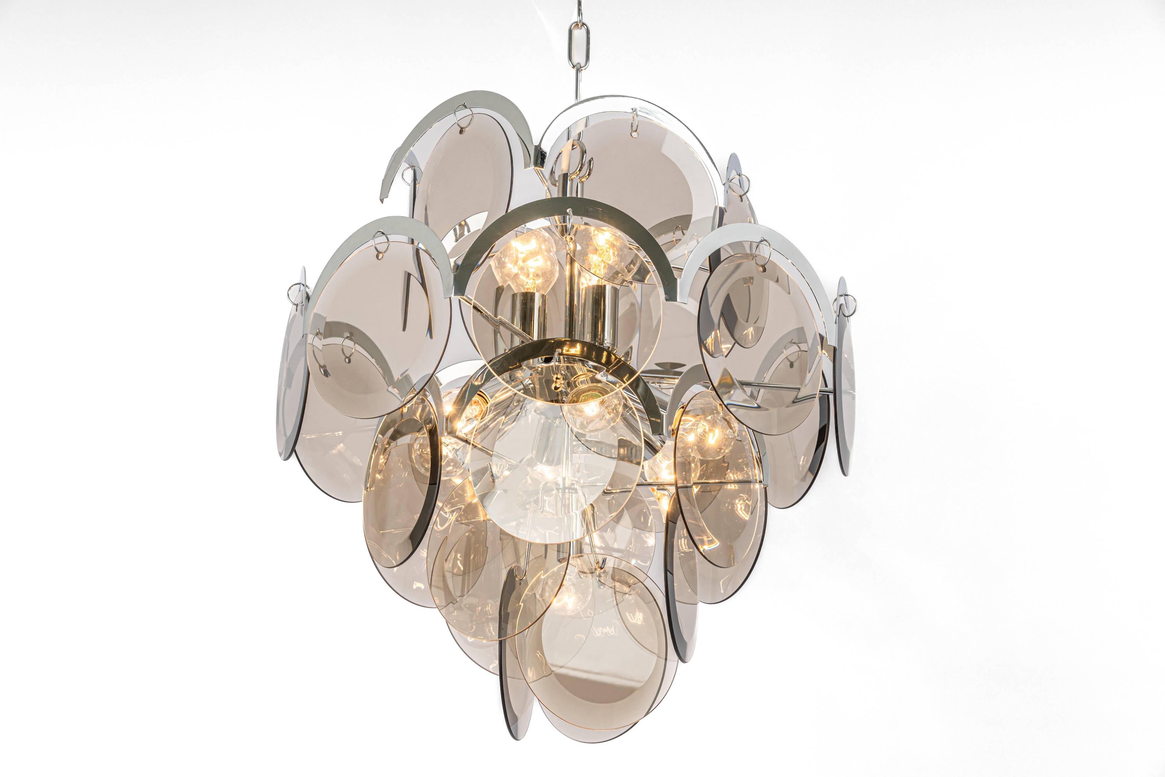 Vistosi Chrome Suspension with Smoked Glass Discs, Italy, 1970s