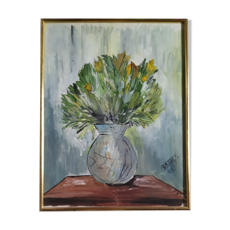 Watercolor 'Vase au Bouquet 1967' signed by BUAZAUX