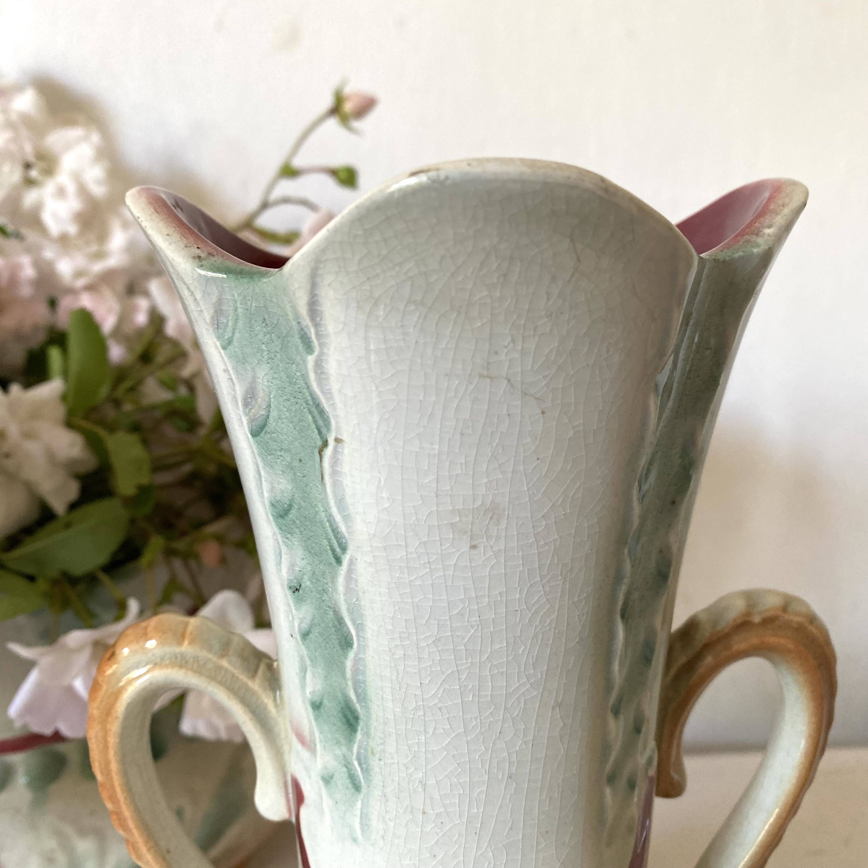 Art Nouveau slip vases, old fireplace decoration