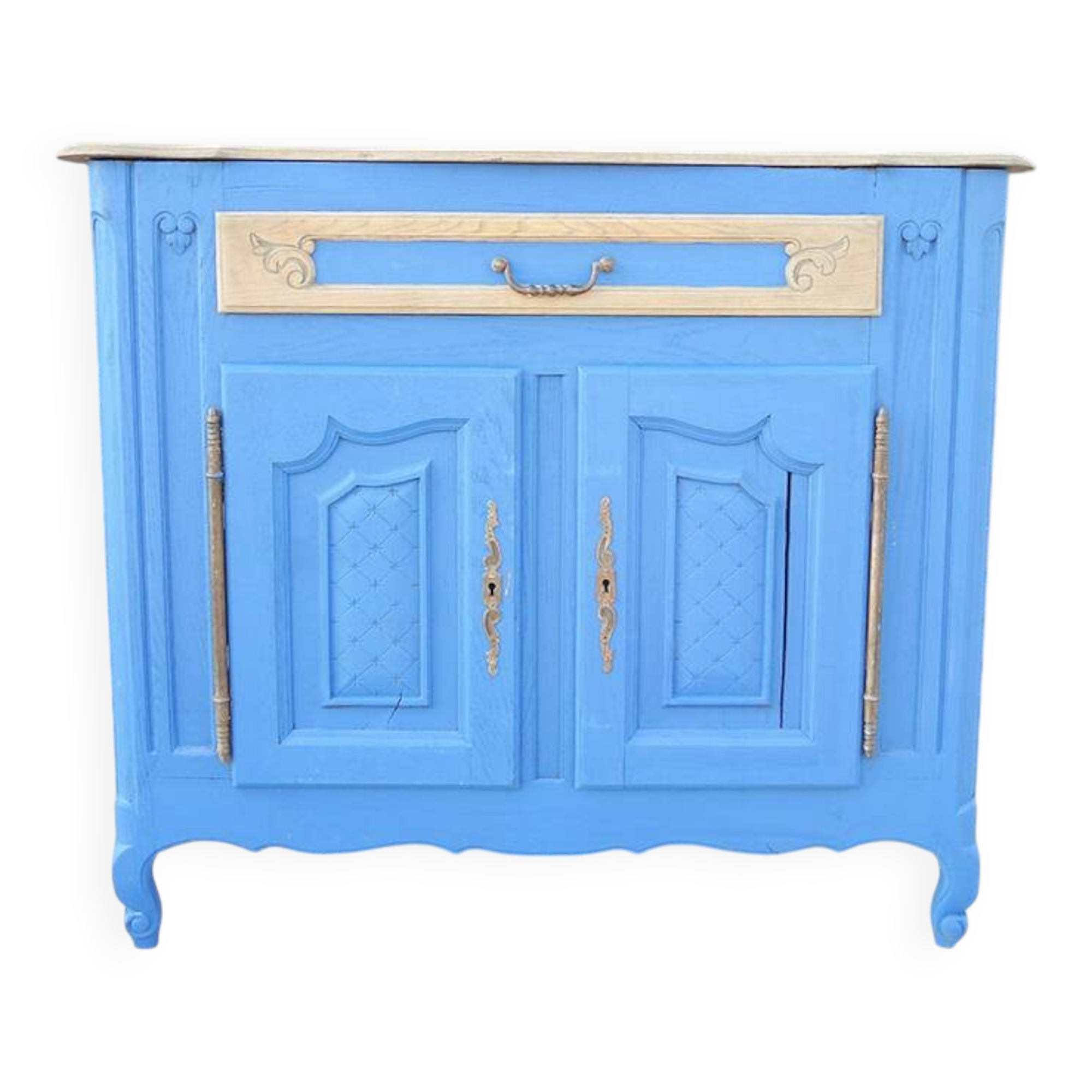 Old low buffet in blue Klein painted wood