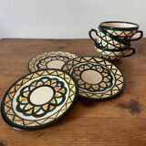 Set of 3 Breton earthenware cups & saucers