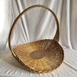 Old large round wicker and bamboo presentation basket - diameter: 59 cm