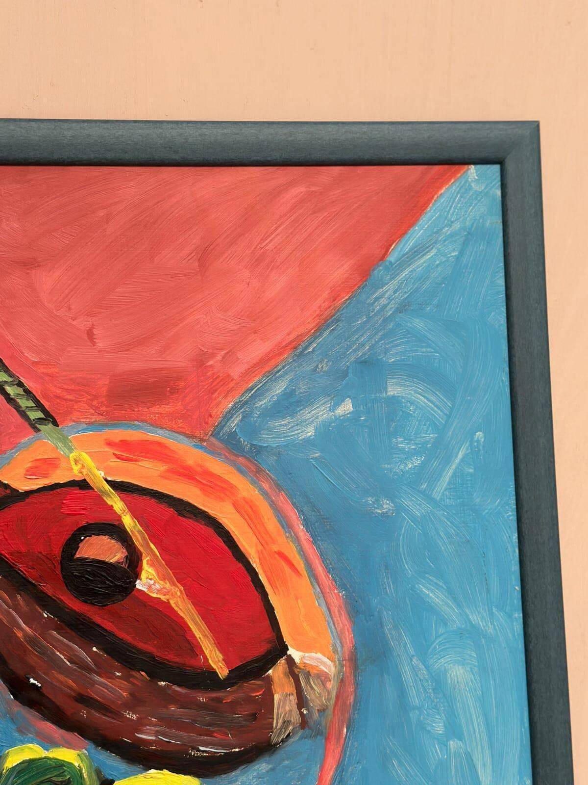 Original Swedish Oil On Panel – “Sitar And Fruit” – Vintage & Framed – 57 × 69 Cm (22.4" × 27.2")