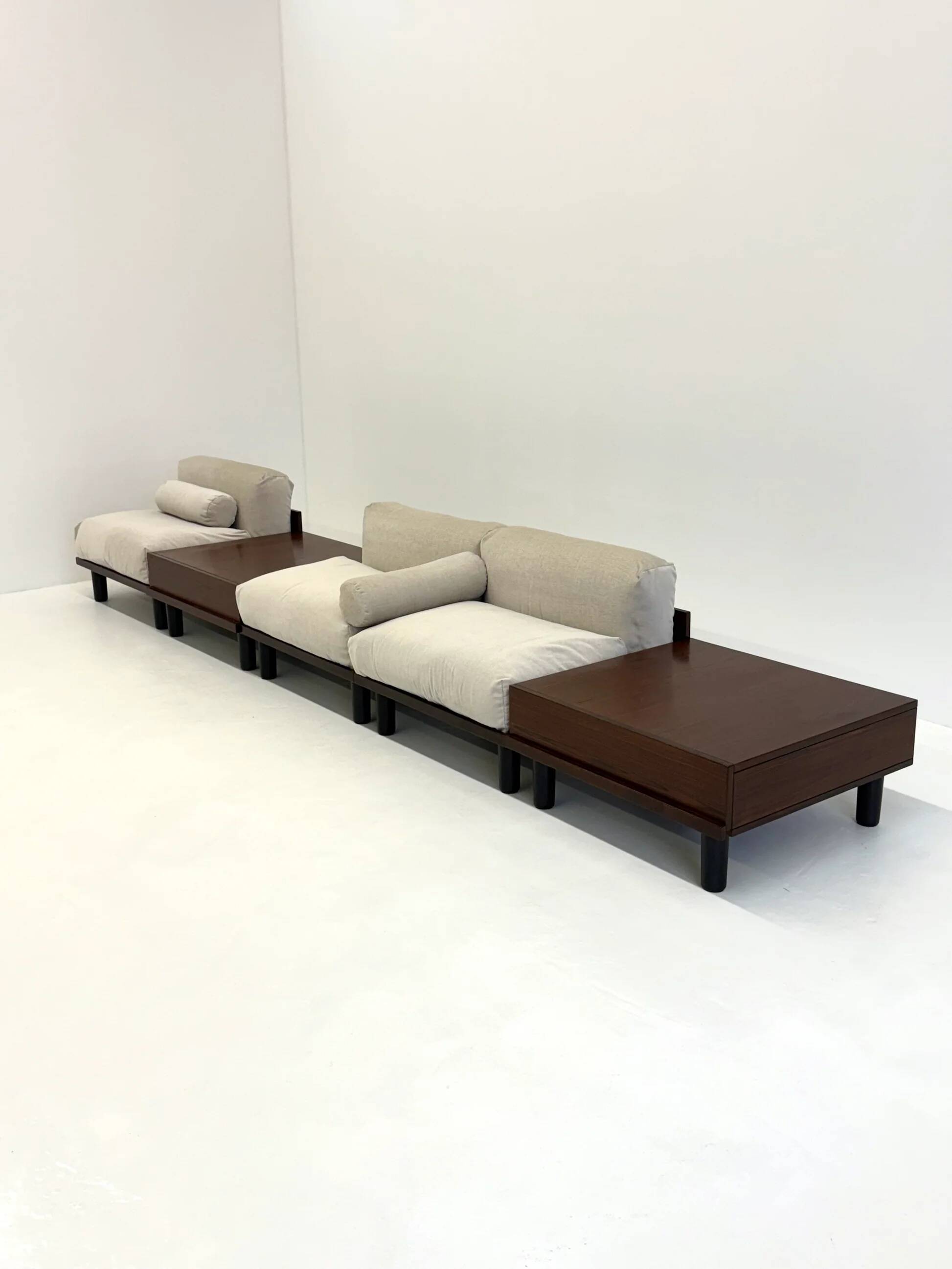 Italian modular sofa with coffee table set in Japandi style