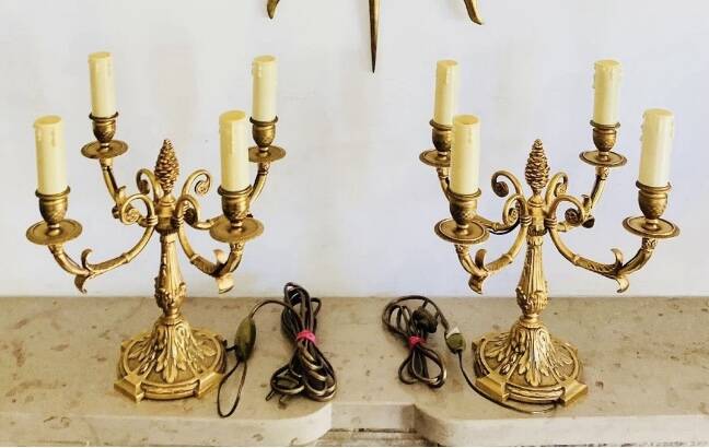 Pair of gilt bronze table lamps from the mid-20th century