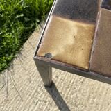 Brutalist coffee table in wrought iron and ceramic from the 70s