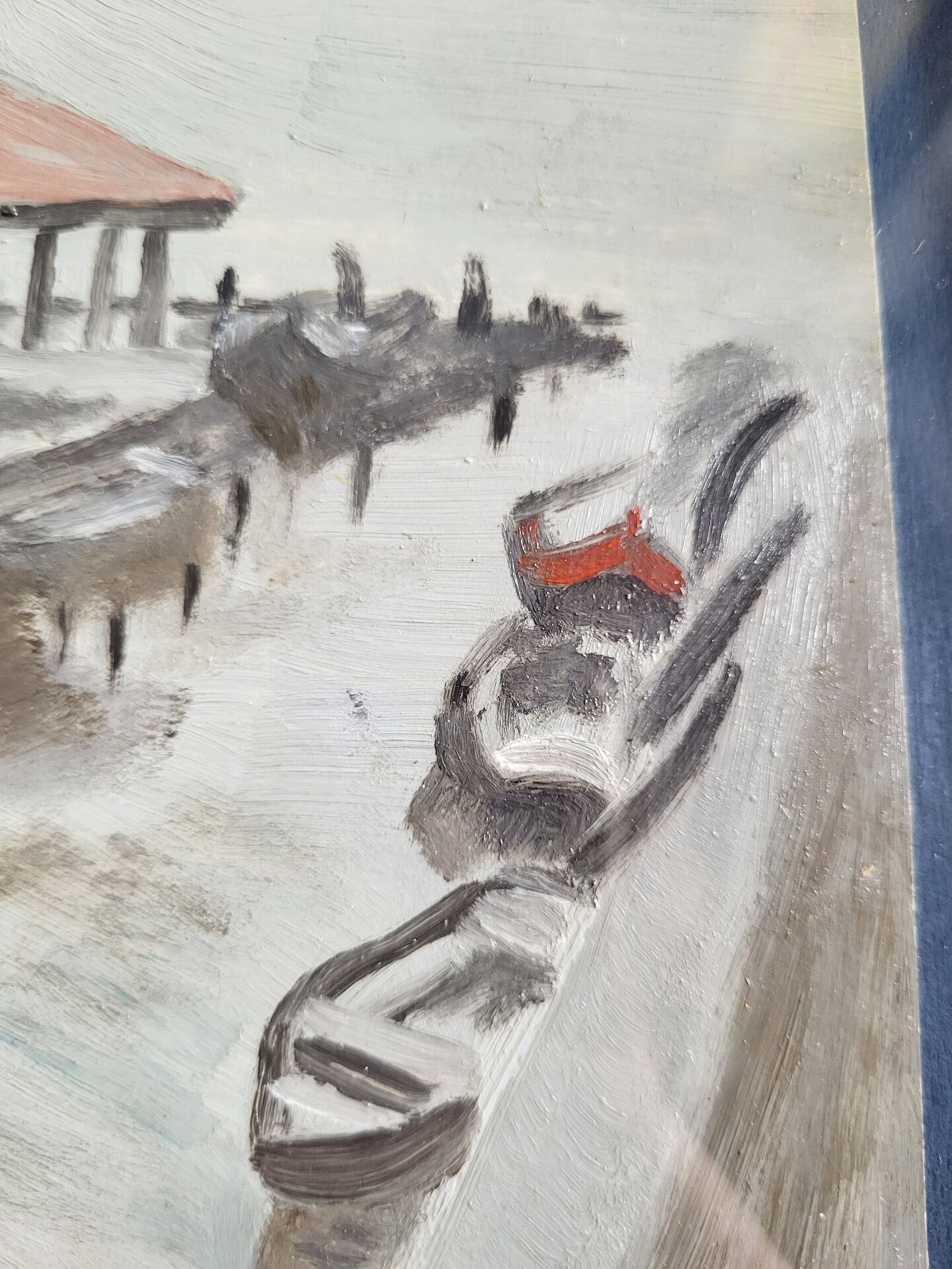 Venice Painting – Oil on old cardboard signed G. Brighenti – Frame