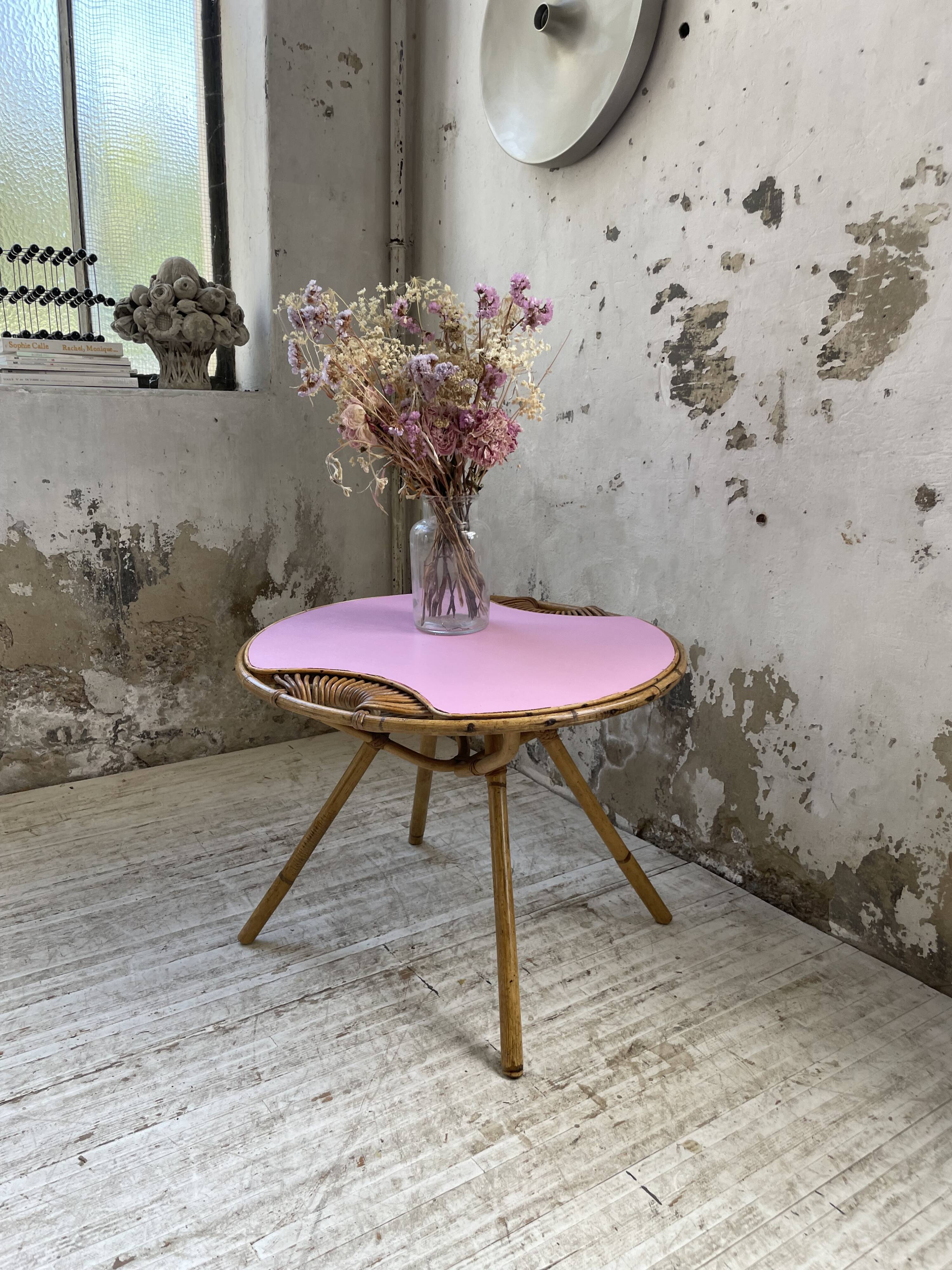 Vintage pink rattan coffee table