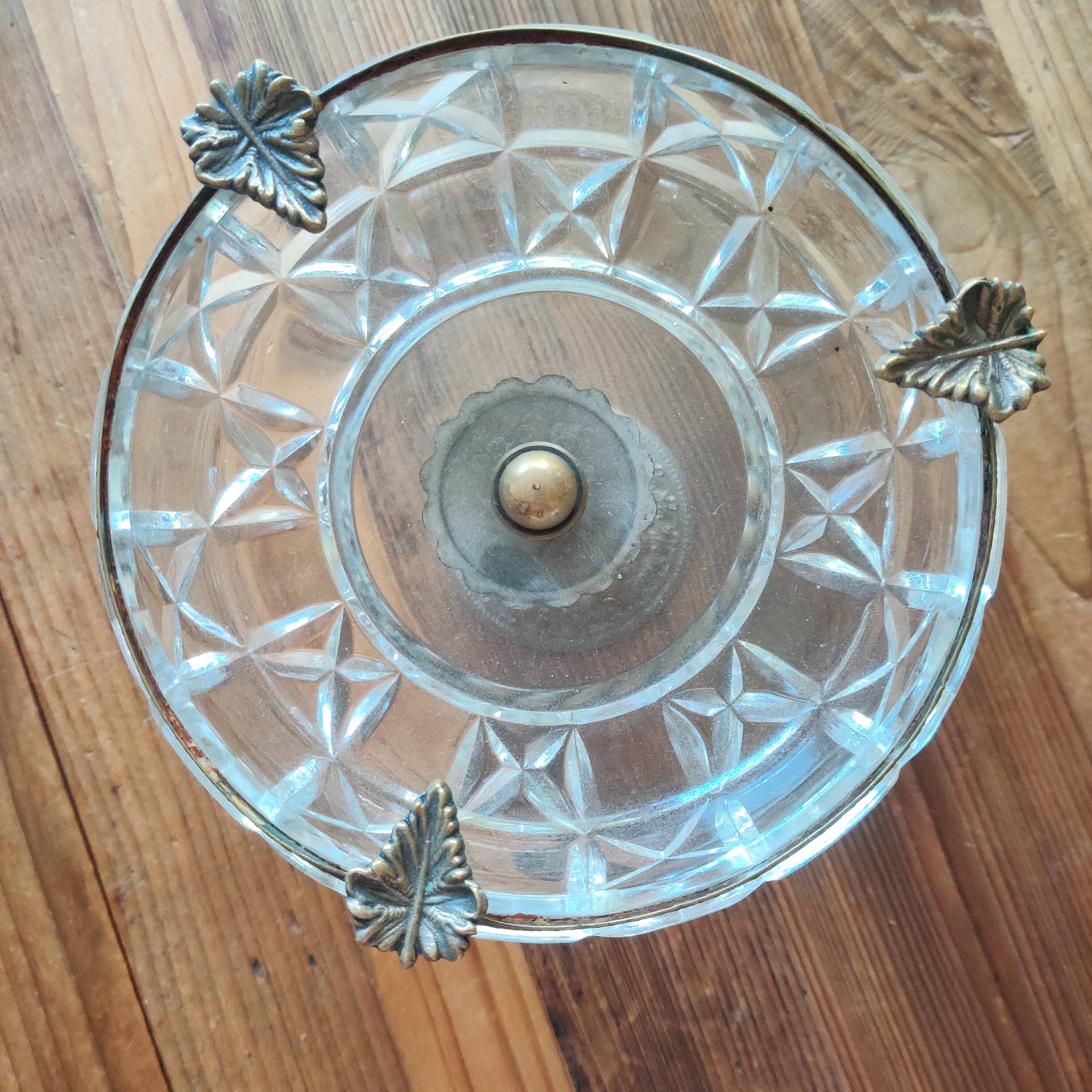 19th century cut crystal cup, circled in late 19th century brass