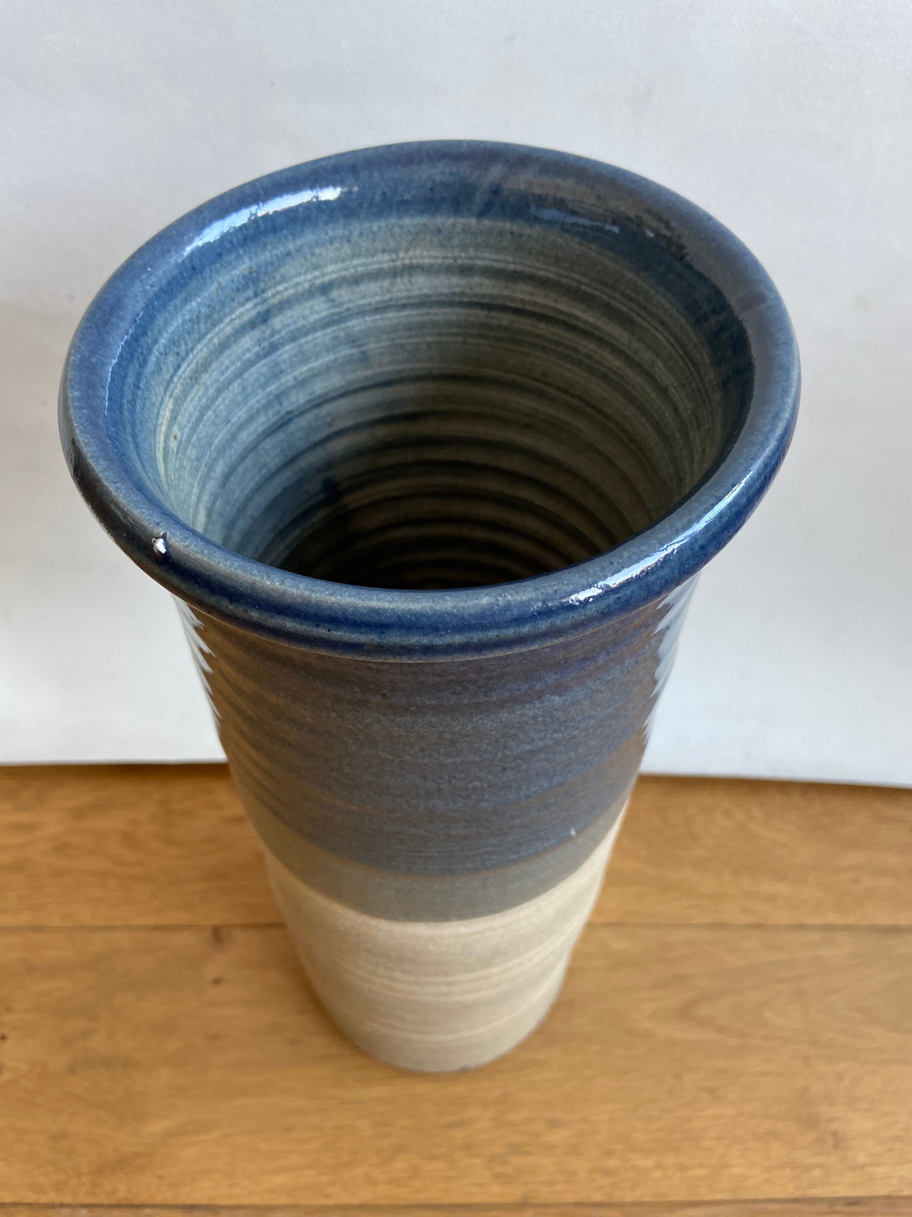 Blue enamelled sandstone vase