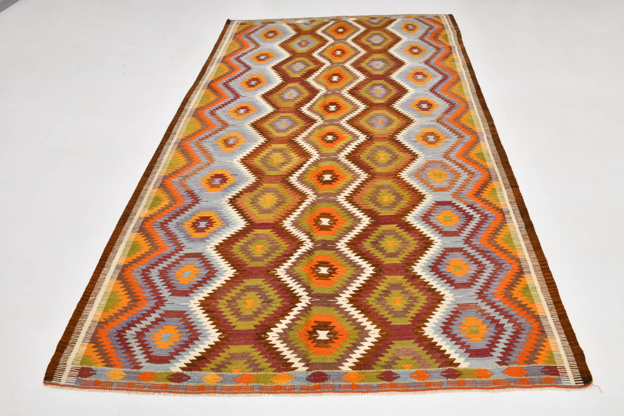 6x9 Orange Green Tribal Vintage Kilim Rug, 177x290Cm