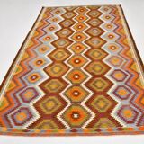 6x9 Orange Green Tribal Vintage Kilim Rug, 177x290Cm