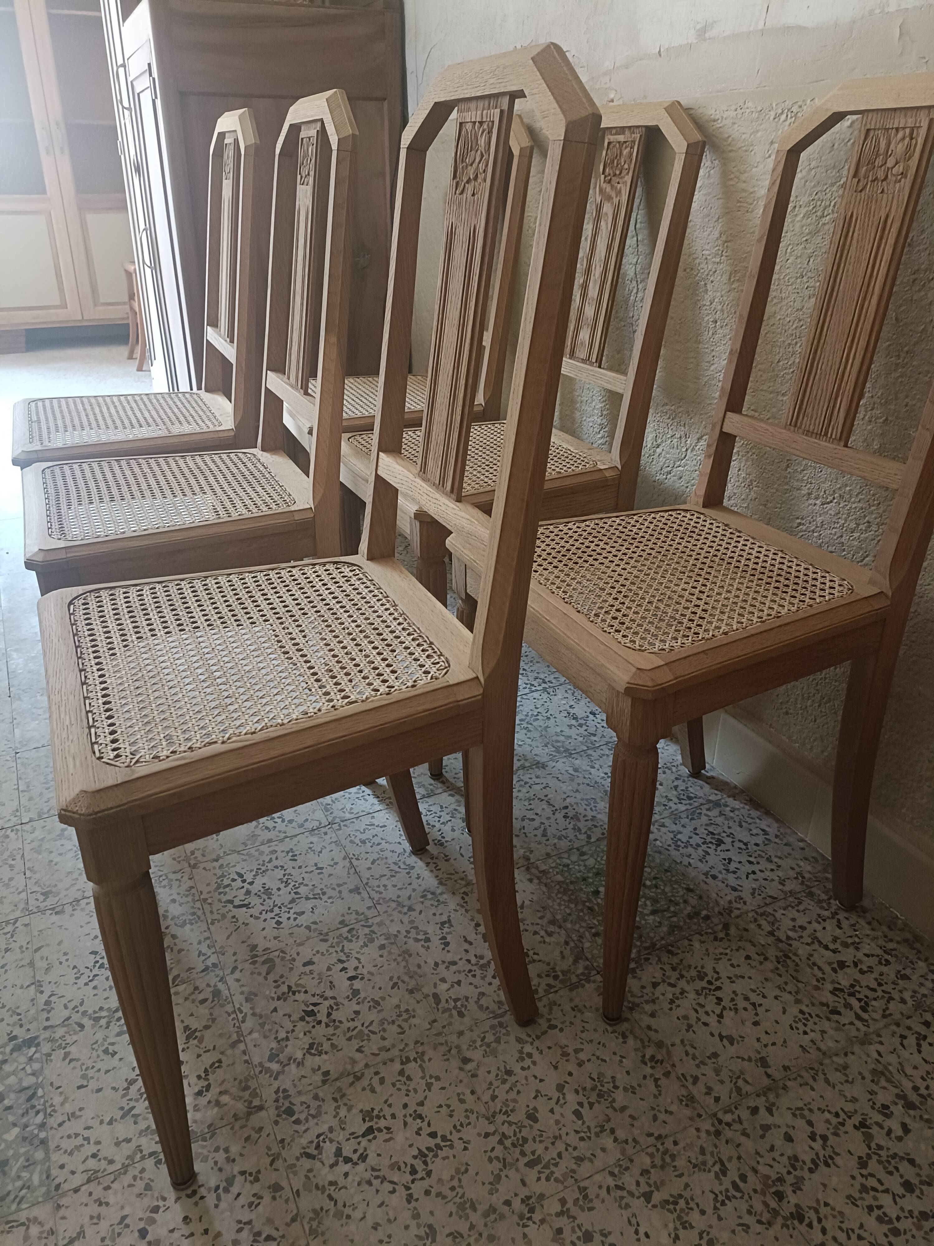 6 chaises cannées art déco rénovées