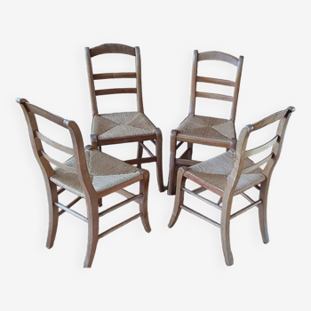 Set of 4 straw chairs in cherry wood