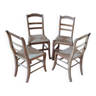 Set of 4 straw chairs in cherry wood