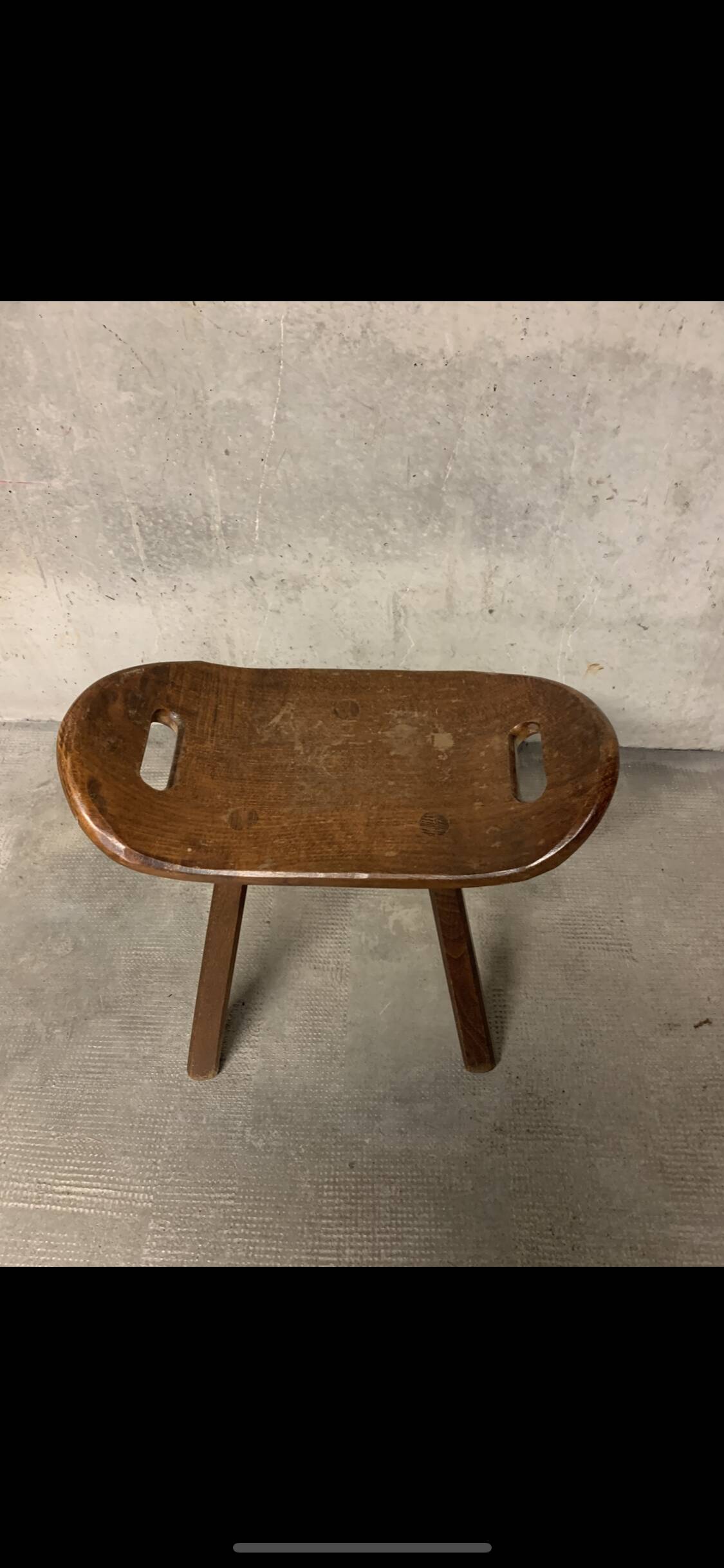 Vintage Wooden Brutalist Tripod Stool