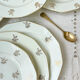 6 Flat plates porcelain white flowers golden Limoges Mehun