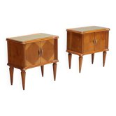 Pair of wooden and glass bedside tables from the 1950s.