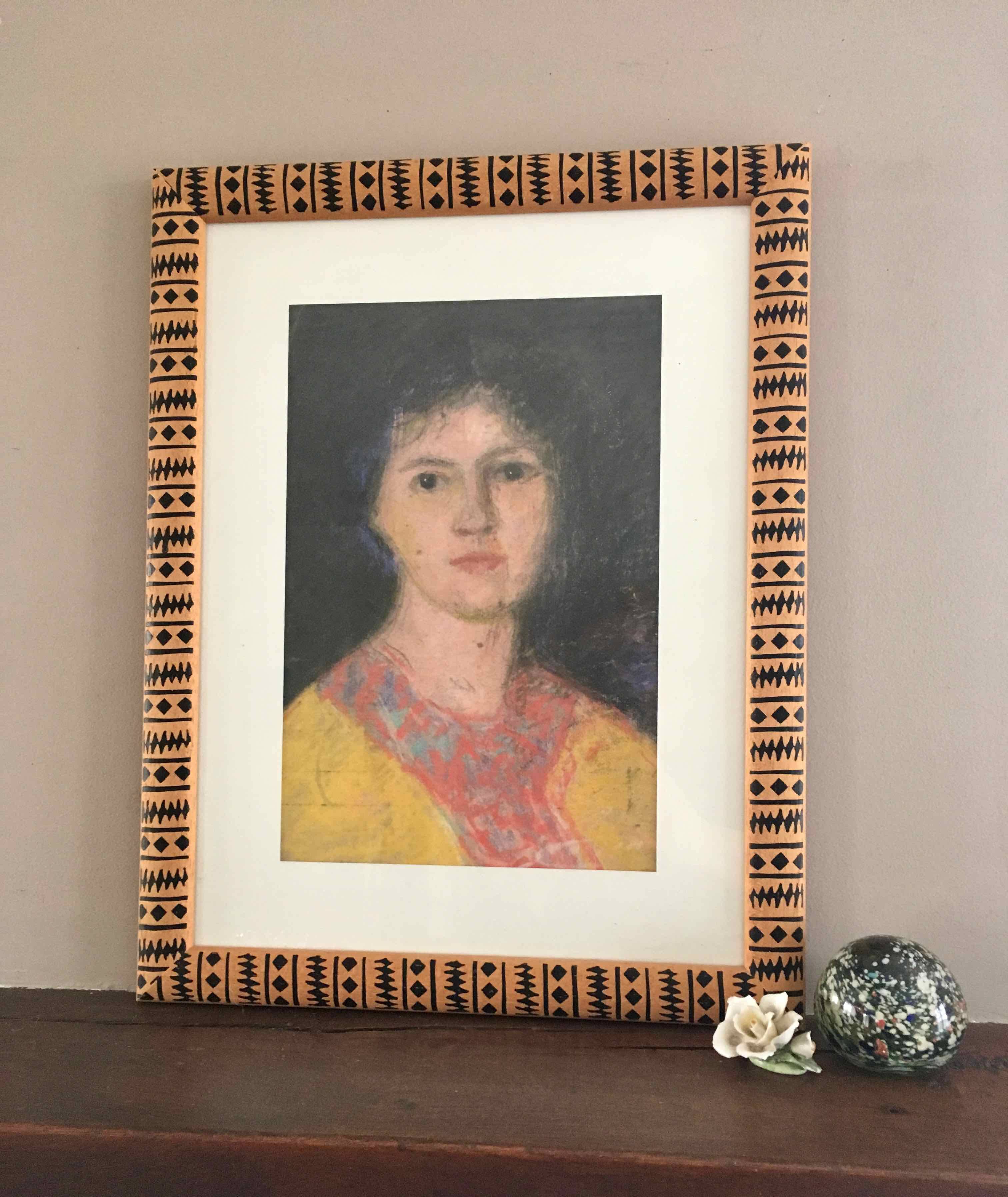 Old pastel portrait of young woman from the 1930s