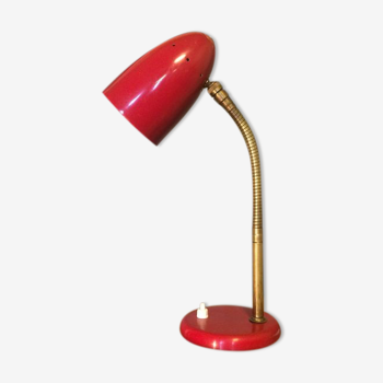 Red vintage bedside lamp in aluminum and brass - 50s