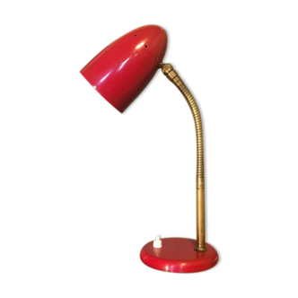 Red vintage bedside lamp in aluminum and brass - 50s