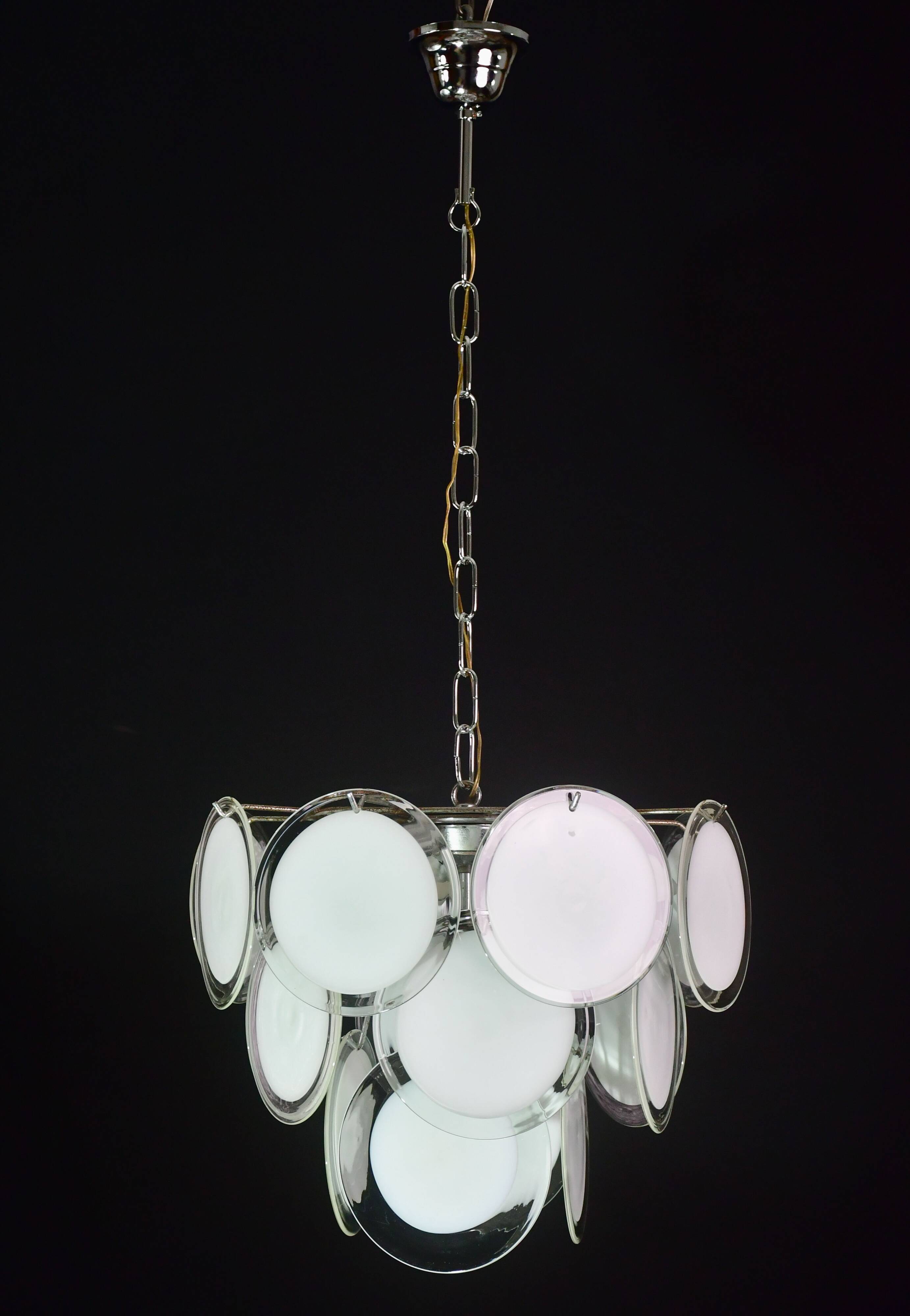 Disc white Murano glass chandelier by Vistosi