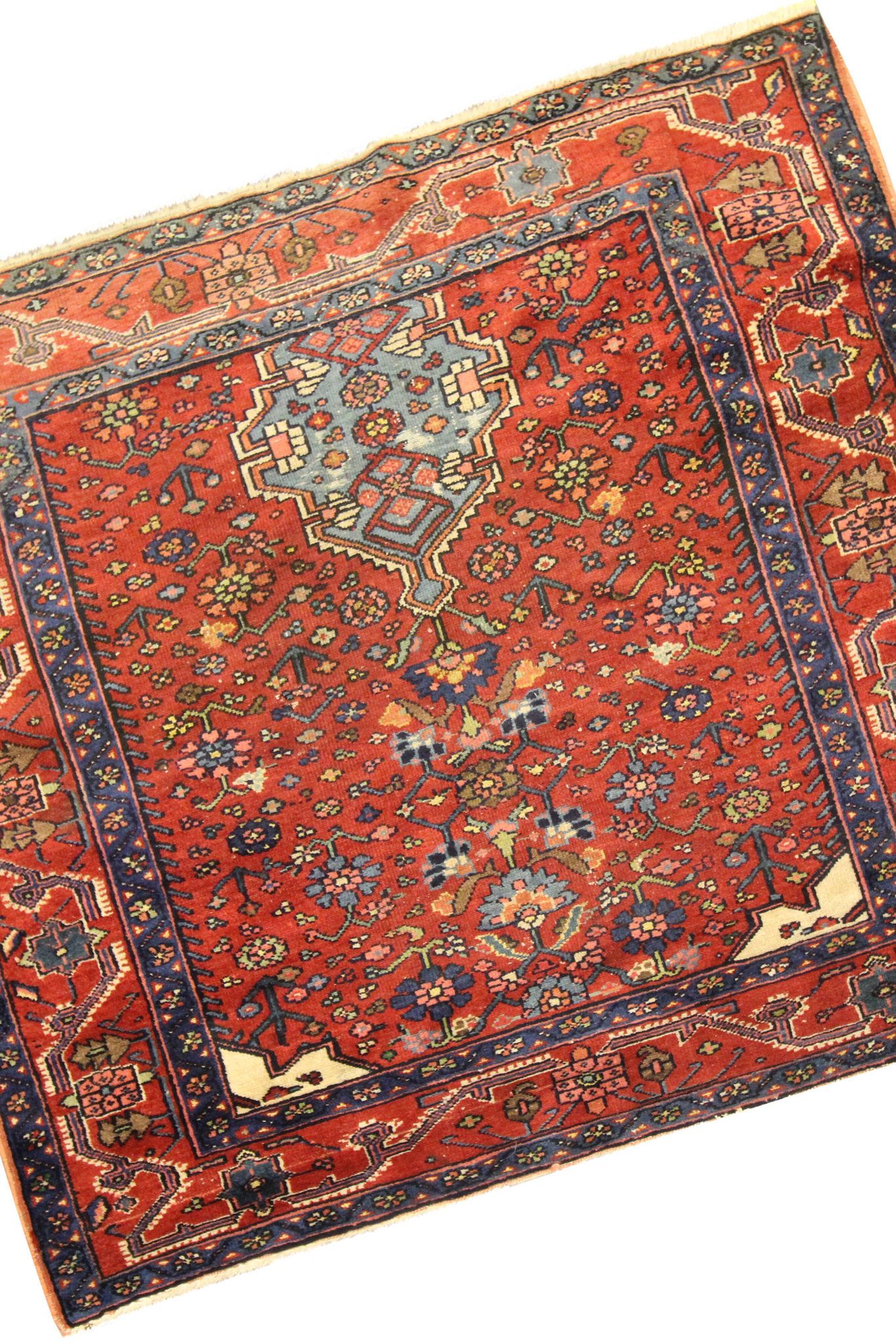 Tapis persan traditionnel noué à la main tapis de salon en laine rouge 134x136cm