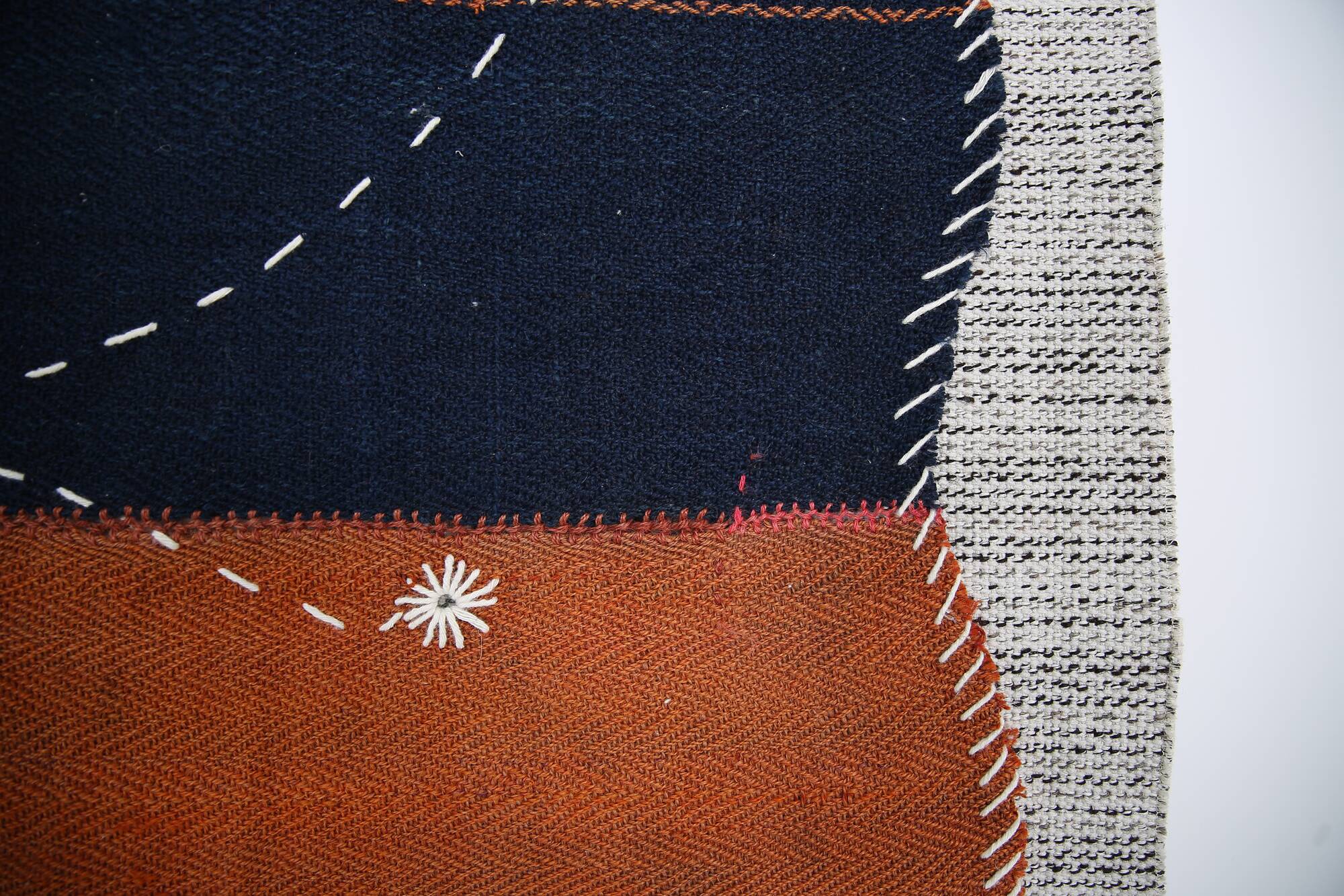 Navy Blue Hand Woven Wool Wall Hanging Tapestry Rug, 105x135 Cm