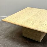 Large Vintage Brute Travertine Square Coffee Table, France 1970s.