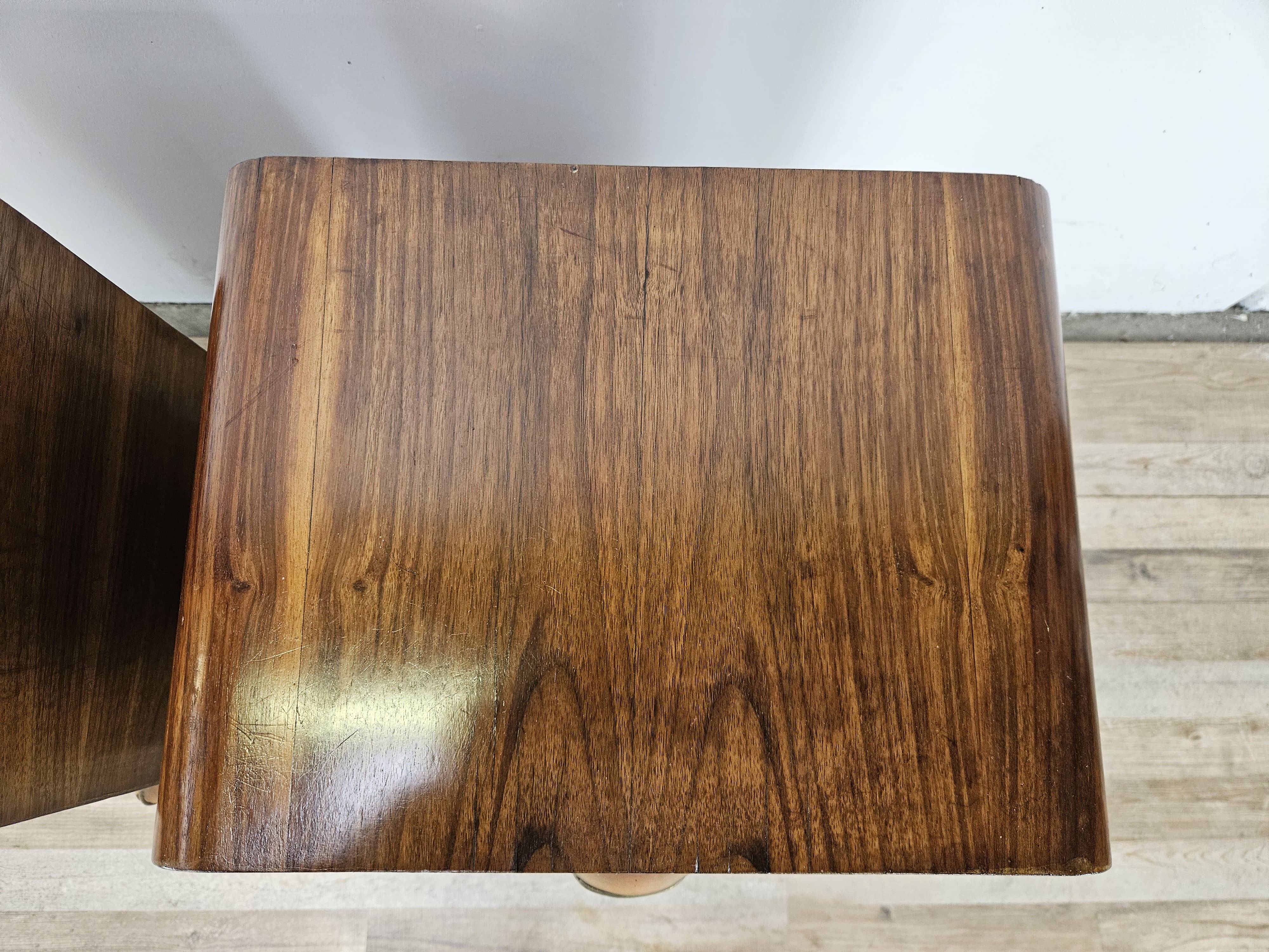 Art Decò walnut bedside tables with door and drawer
