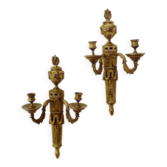 Paire de bougeoirs muraux Napoléon III en bronze doré