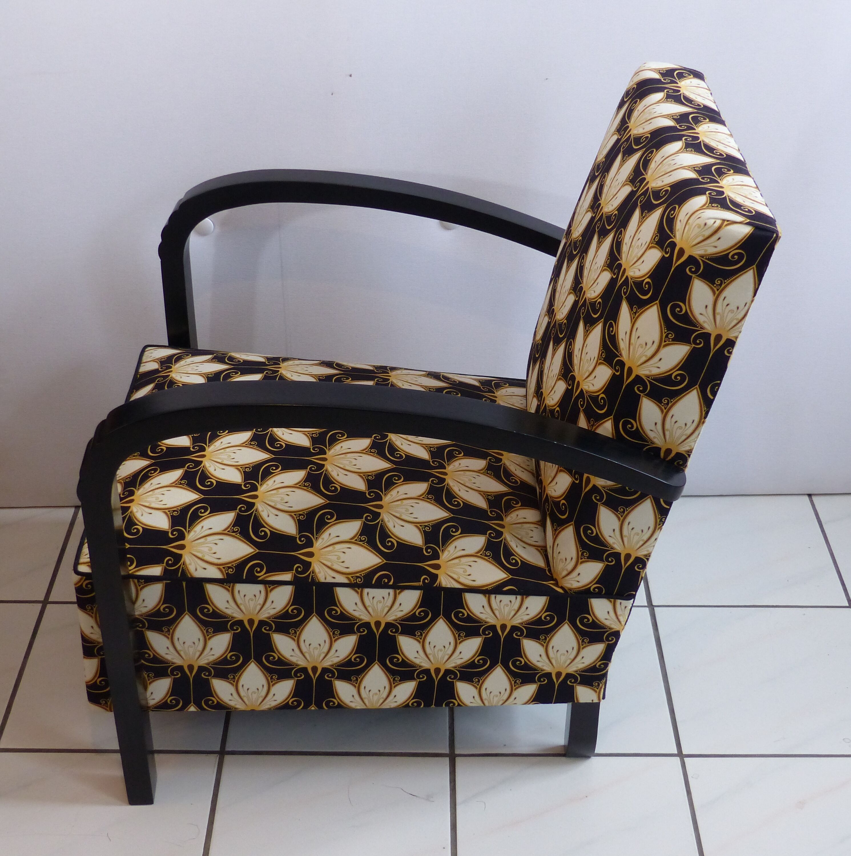 Armchair 1920 art deco - printed velvet - fully restored