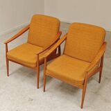 Paire de fauteuils Tchèque tissu chiné moutarde 1960