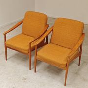 Pair of Czech armchairs in mustard flecked fabric, 1960.