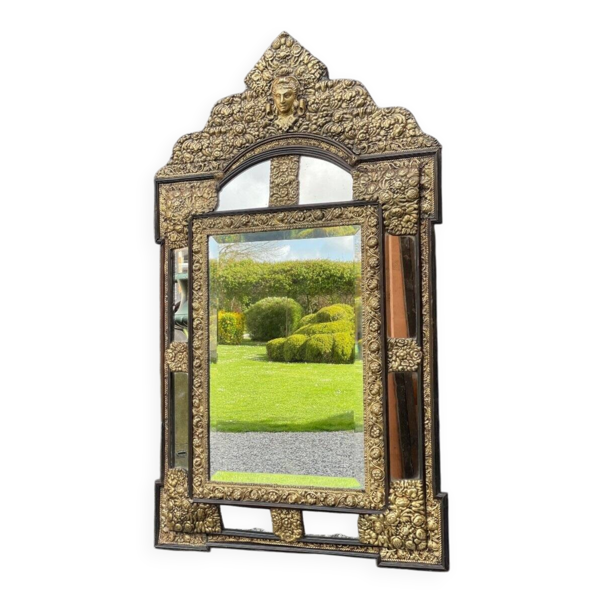 Brass and blackened wood mirror in Louis XVI style circa 1880.