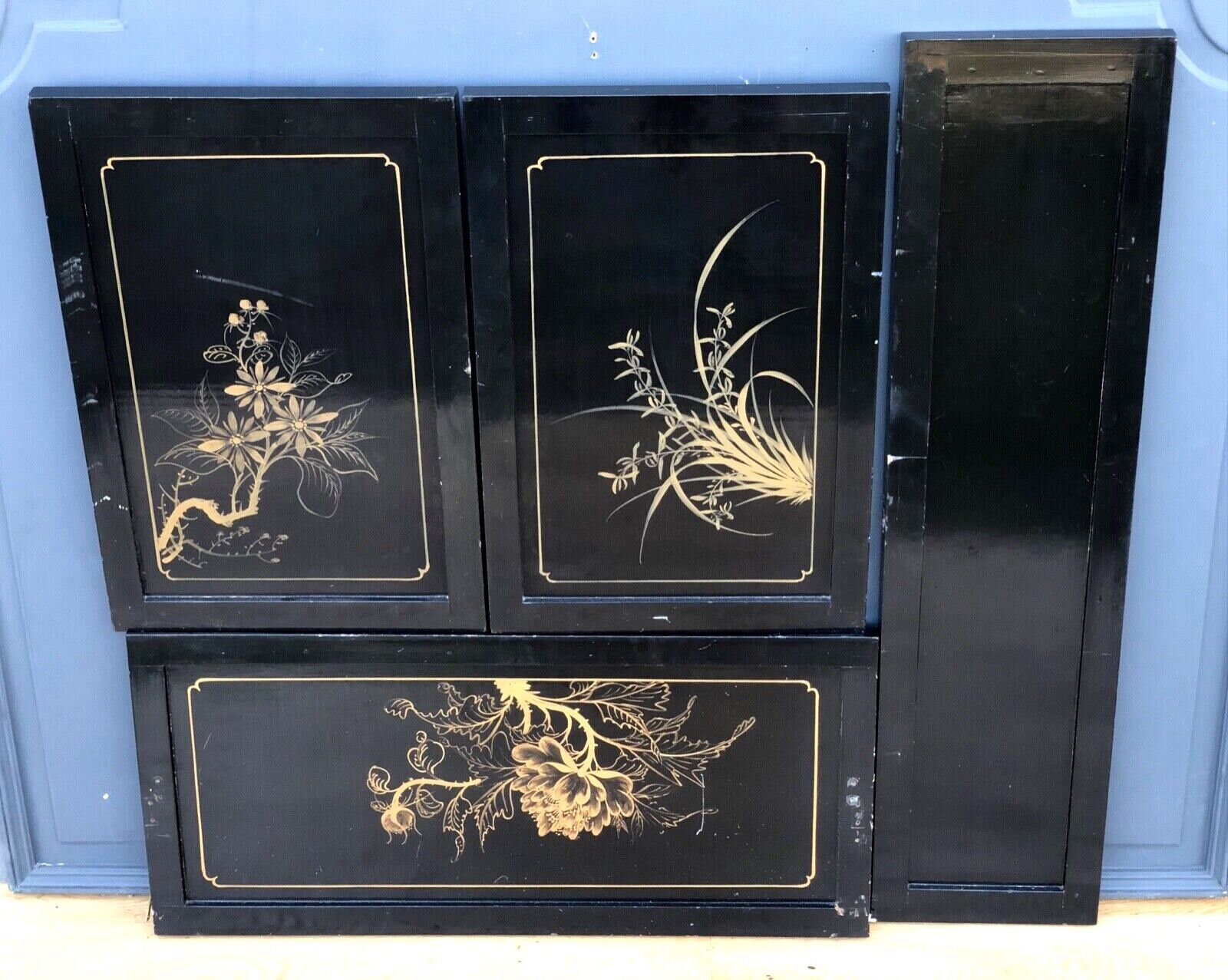 Four lacquer panels japan china XXe decorations of geishas
