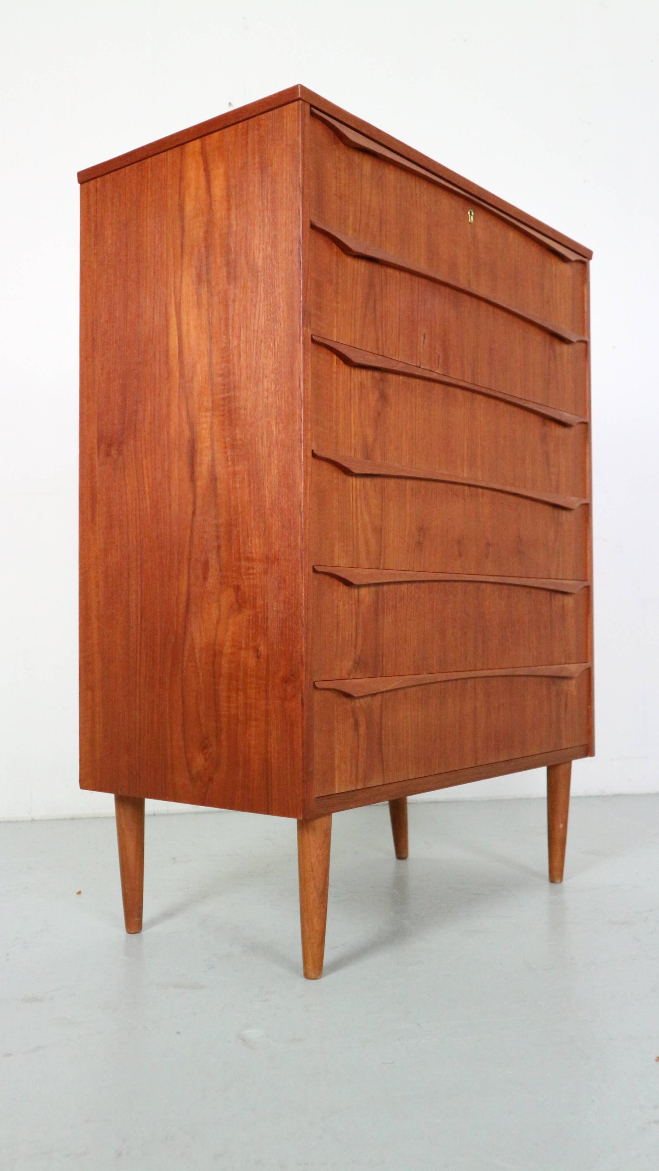 Mid-Century Modern Danish Chest of Six Drawers, Tallboy in Teak, Denmark, 1960