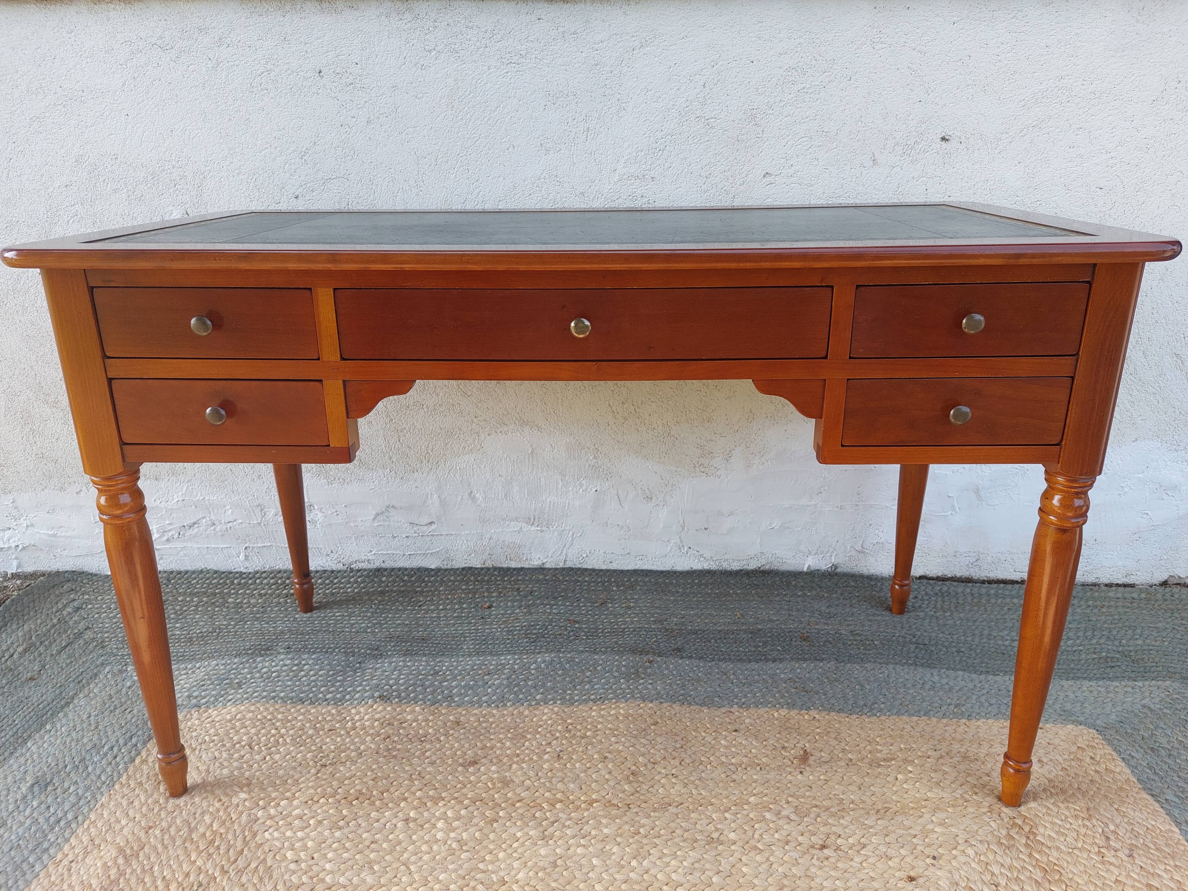 Desk, black leather top