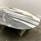 Large vintage unique marble table with zig zag base, France, 1980s