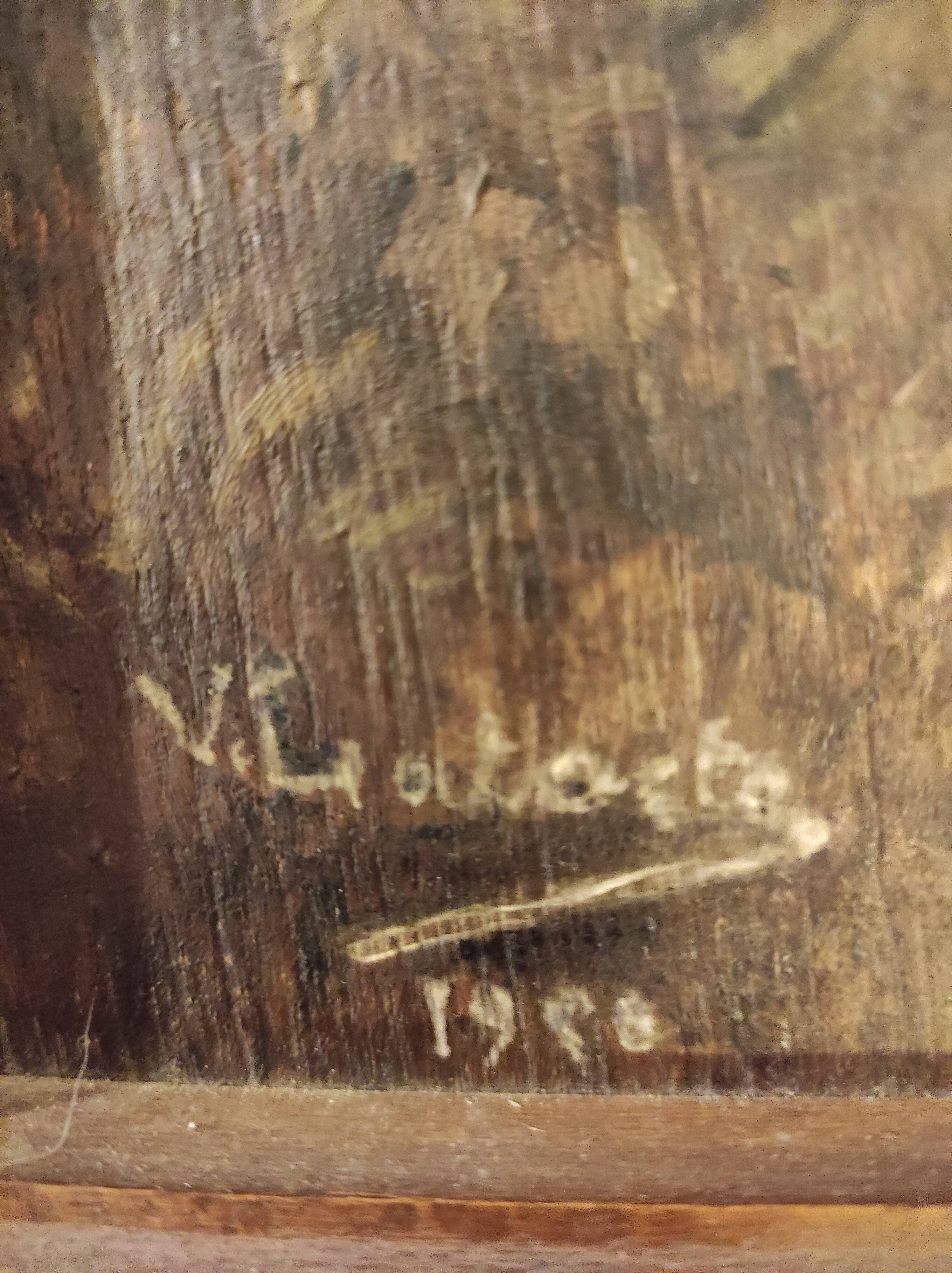 French vintage oil painting about Montmartre in the 17th century, signed Gatacre